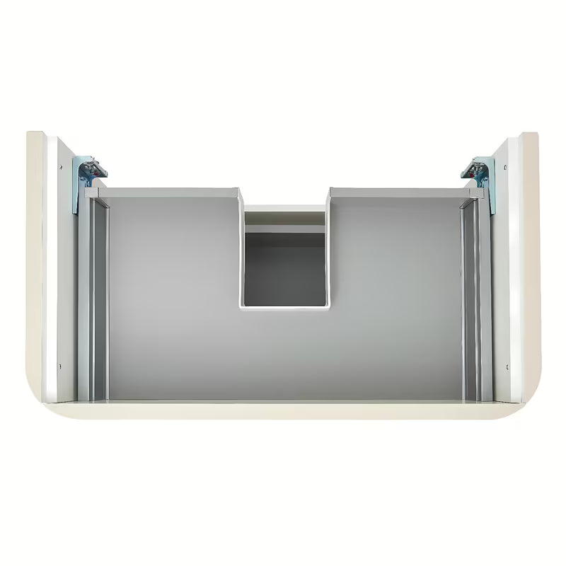 Viseća kupaonski ormarić s umivaonikom SAT Fusion u mat pješčano bež boji s obrubom u dekoru oraha