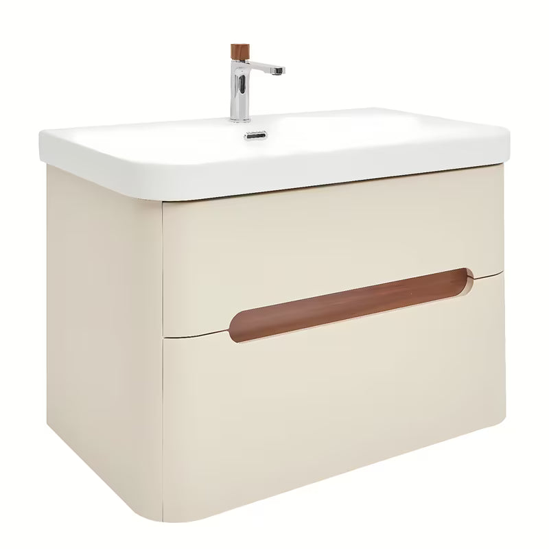 Viseća ormarić s umivaonikom SAT Fusion u mat pješčano bež boji s dvije ladice