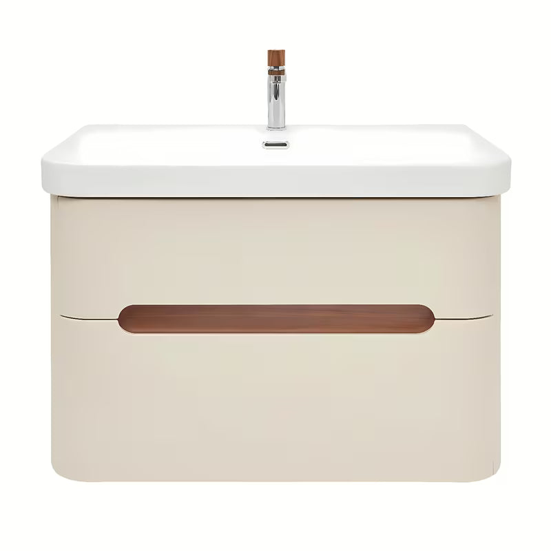 Viseća ormarić s umivaonikom SAT Fusion u mat pješčano bež boji s dvije ladice