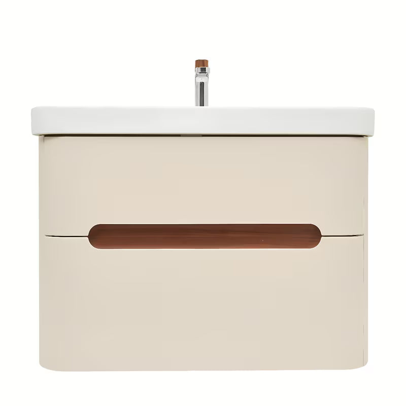 Viseća ormarić s umivaonikom SAT Fusion u mat pješčano bež boji s dvije ladice