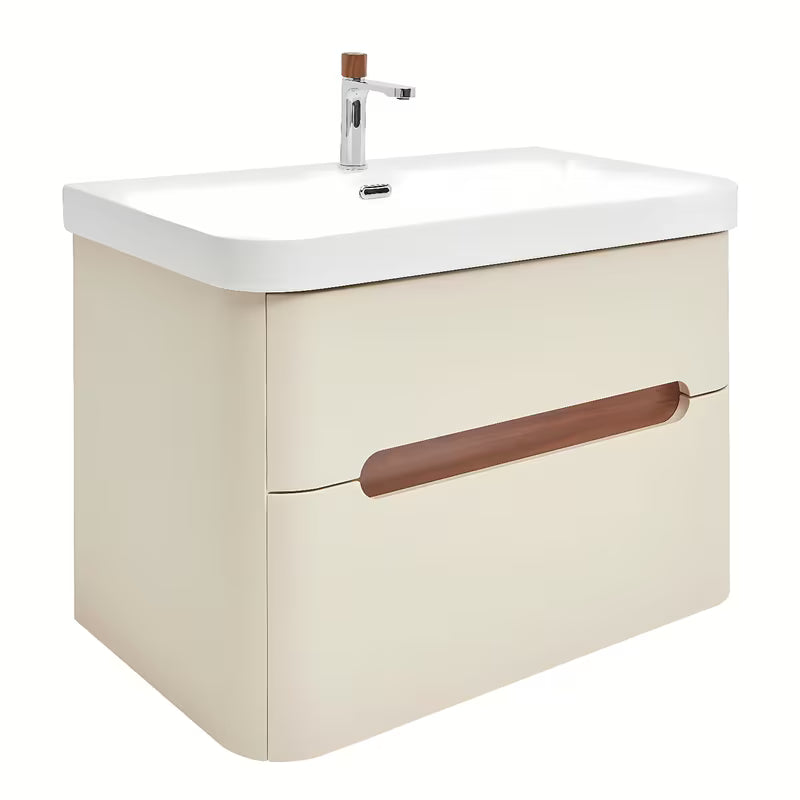 Viseća kupaonski ormarić s umivaonikom SAT Fusion u mat pješčano bež boji s dvije ladice