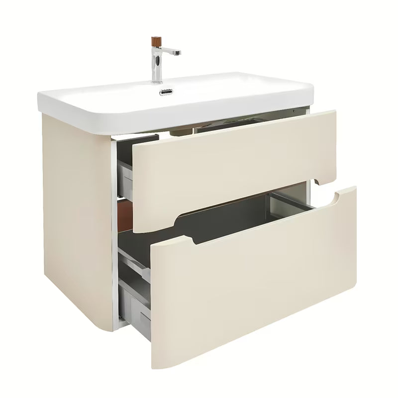 Viseća kupaonski ormarić s umivaonikom SAT Fusion u mat pješčano bež boji s dvije ladice