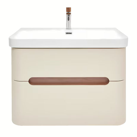 Viseća kupaonski ormarić s umivaonikom SAT Fusion u mat pješčano bež boji s dvije ladice