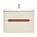 Viseća kupaonski ormarić s umivaonikom SAT Fusion u mat pješčano bež boji s dvije ladice