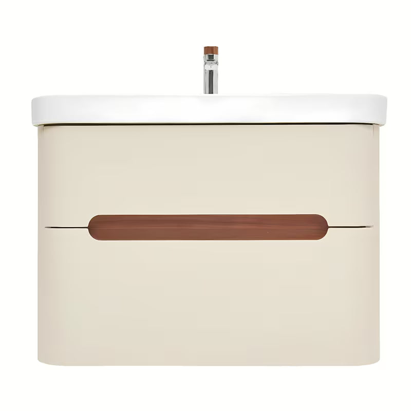 Viseća kupaonski ormarić s umivaonikom SAT Fusion u mat pješčano bež boji s dvije ladice