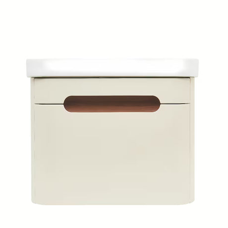 Viseća kupaonski ormarić SAT Fusion s keramičkim umivaonikom u mat pješčano bež boji