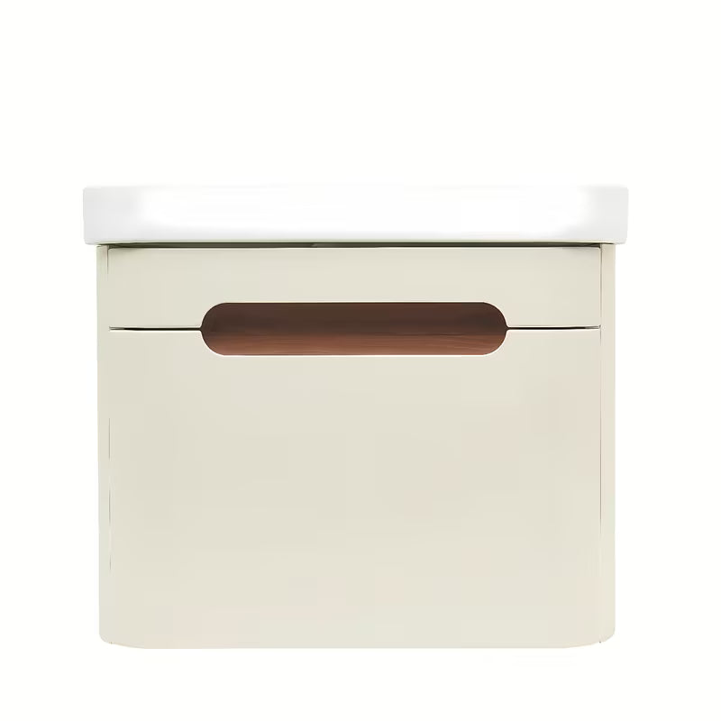 Viseća kupaonski ormarić SAT Fusion s keramičkim umivaonikom u mat pješčano bež boji