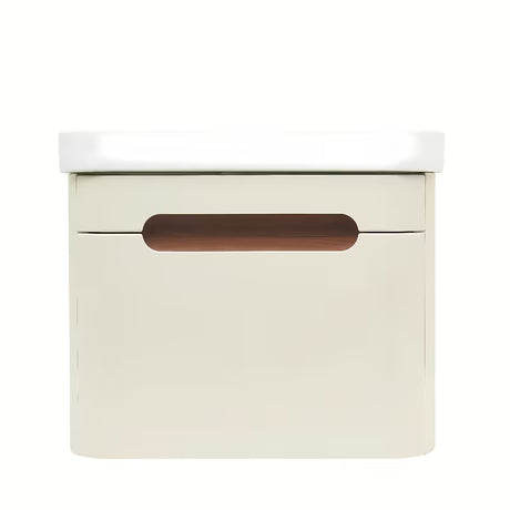 Viseća kupaonski ormarić SAT Fusion s keramičkim umivaonikom u mat pješčano bež boji