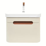 Viseća kupaonski ormarić SAT Fusion s keramičkim umivaonikom u mat pješčano bež boji