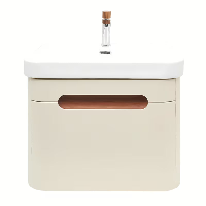 Viseća kupaonski ormarić SAT Fusion s keramičkim umivaonikom u mat pješčano bež boji