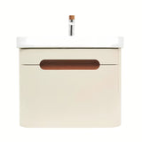 Viseća kupaonski ormarić SAT Fusion s keramičkim umivaonikom u mat pješčano bež boji