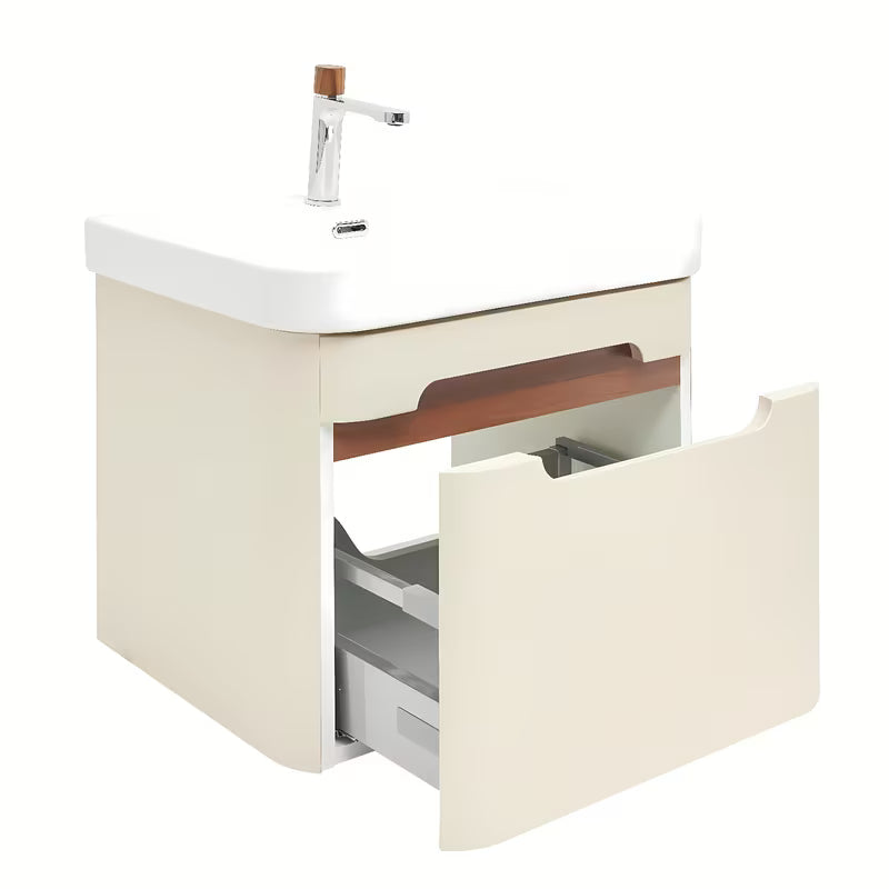 Viseća kupaonski ormarić SAT Fusion s umivaonikom u mat pješčano bež boji