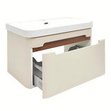 Viseća ormarić s keramičkim umivaonikom SAT Fusion u mat pješčano bež boji sa zaobljenim rubovima