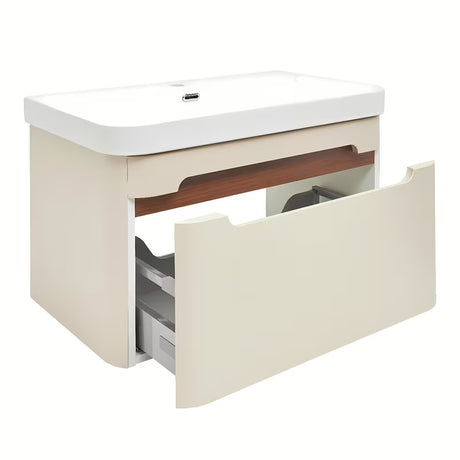 Viseća ormarić s keramičkim umivaonikom SAT Fusion u mat pješčano bež boji sa zaobljenim rubovima