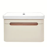 Viseća ormarić s keramičkim umivaonikom SAT Fusion u mat pješčano bež boji sa zaobljenim rubovima