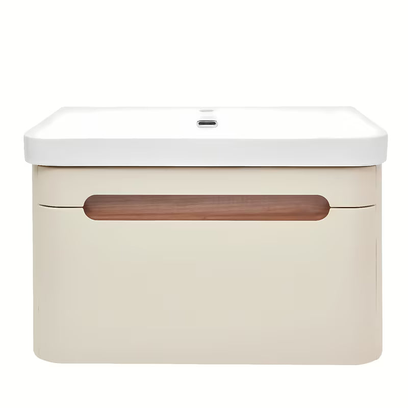 Viseća ormarić s keramičkim umivaonikom SAT Fusion u mat pješčano bež boji sa zaobljenim rubovima