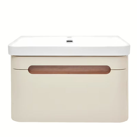 Viseća ormarić s keramičkim umivaonikom SAT Fusion u mat pješčano bež boji sa zaobljenim rubovima