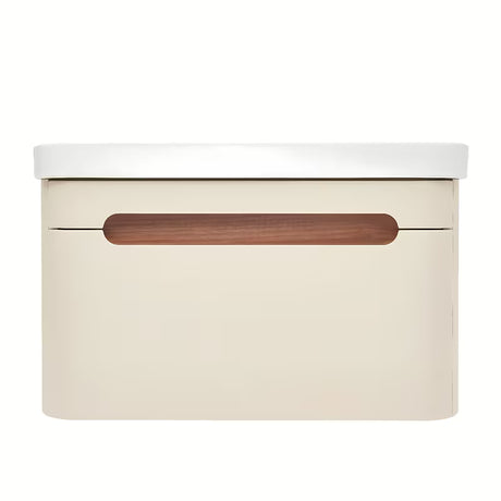 Viseća ormarić s keramičkim umivaonikom SAT Fusion u mat pješčano bež boji sa zaobljenim rubovima