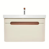 Viseća kupaonski ormarić s keramičkim umivaonikom SAT Fusion u mat pješčano bež boji.