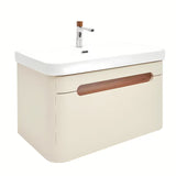 Viseća ormarić s umivaonikom SAT Fusion u mat pješčano bež boji s utičnicom i slavinom