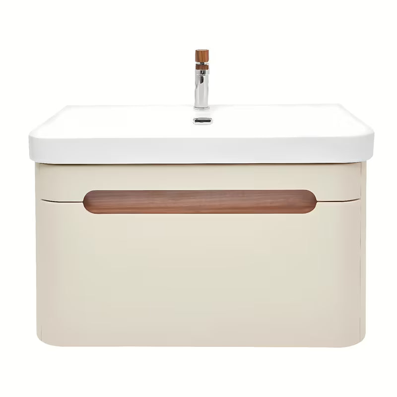 Viseća ormarić s umivaonikom SAT Fusion u mat pješčano bež boji s utičnicom i slavinom