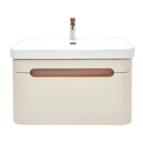 Viseća ormarić s umivaonikom SAT Fusion u mat pješčano bež boji s utičnicom i slavinom