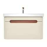 Viseća ormarić s umivaonikom SAT Fusion u mat pješčano bež boji s utičnicom i slavinom