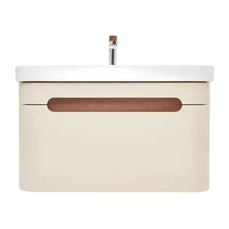 Viseća ormarić s umivaonikom SAT Fusion u mat pješčano bež boji s utičnicom i slavinom