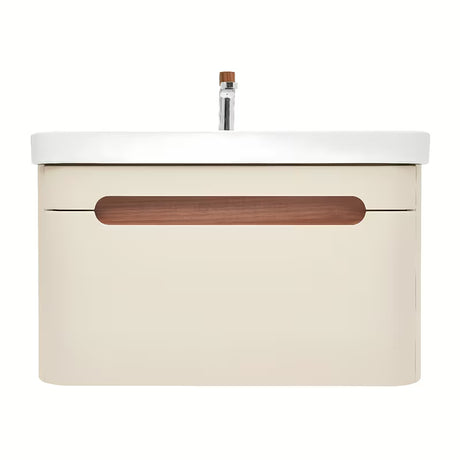 Viseća ormarić s umivaonikom SAT Fusion u mat pješčano bež boji s utičnicom i slavinom