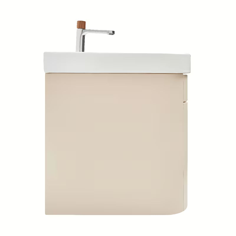 Viseća ormarić s umivaonikom SAT Fusion u mat pješčano bež boji s utičnicom i slavinom