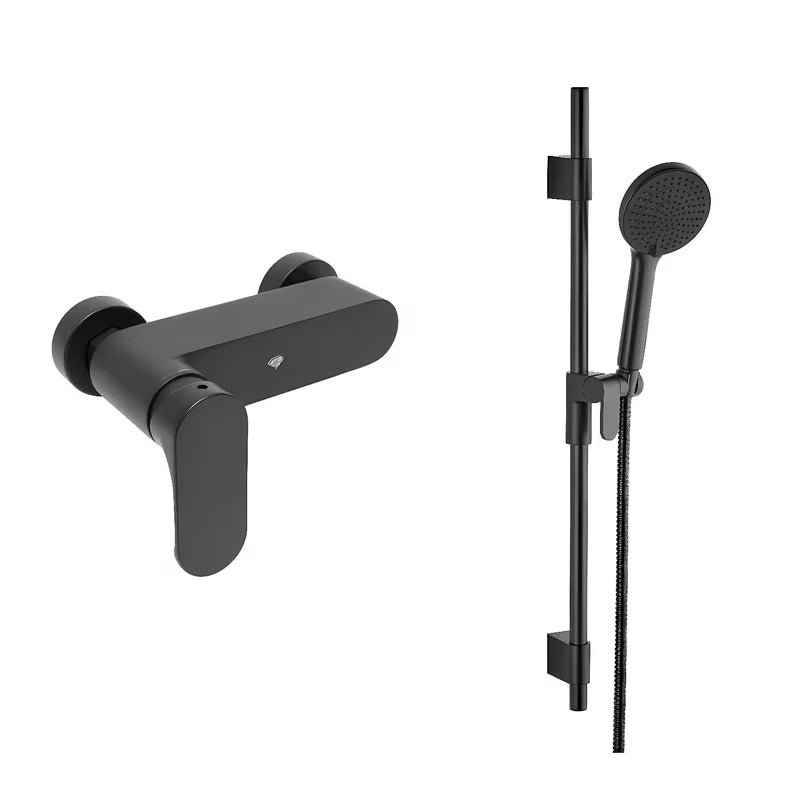 Jednoručna Baterija miješalica za tuš SAT Fusion u mat crnoj boji s tuš setom pro za zidnu montažu.