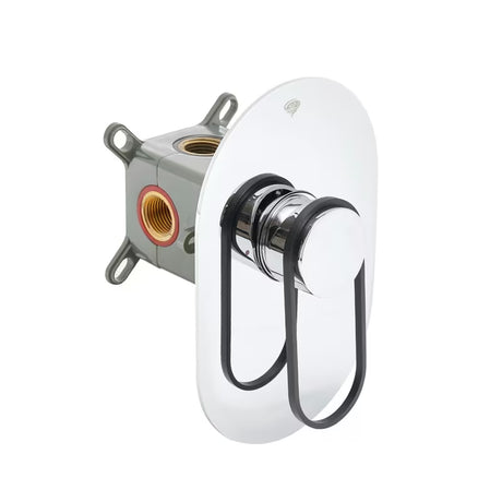 Podžbukna jednoručna baterija miješalica za tuš SAT Fusion u sjajnoj crnoj izvedbi s podžbuknim tijelom.