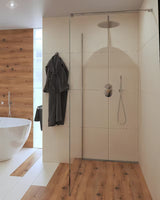 Podžbukna jednoručna baterija miješalica za tuš SAT Fusion u sjajnoj imitaciji drva uključuje podžbukno tijelo.