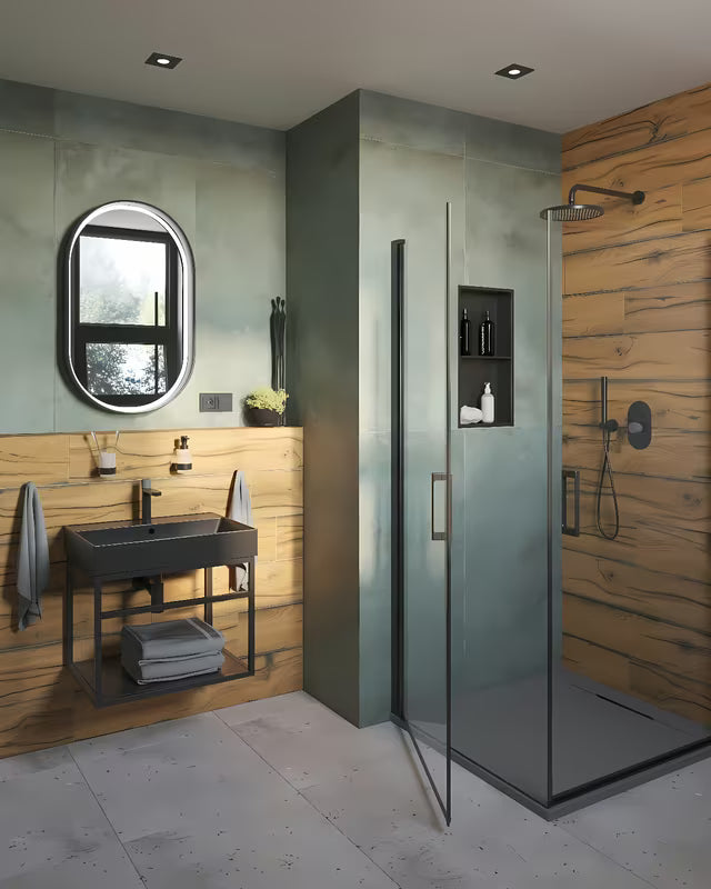 Podžbukna jednoručna baterija tuš i miješalica za kadu SAT Fusion u mat crnoj boji s ručicom u dizajnu betona