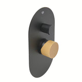 Podžbukna jednoručna baterija miješalica za tuš SAT Fusion u mat crnoj boji s ručicom u svijetlom drvu