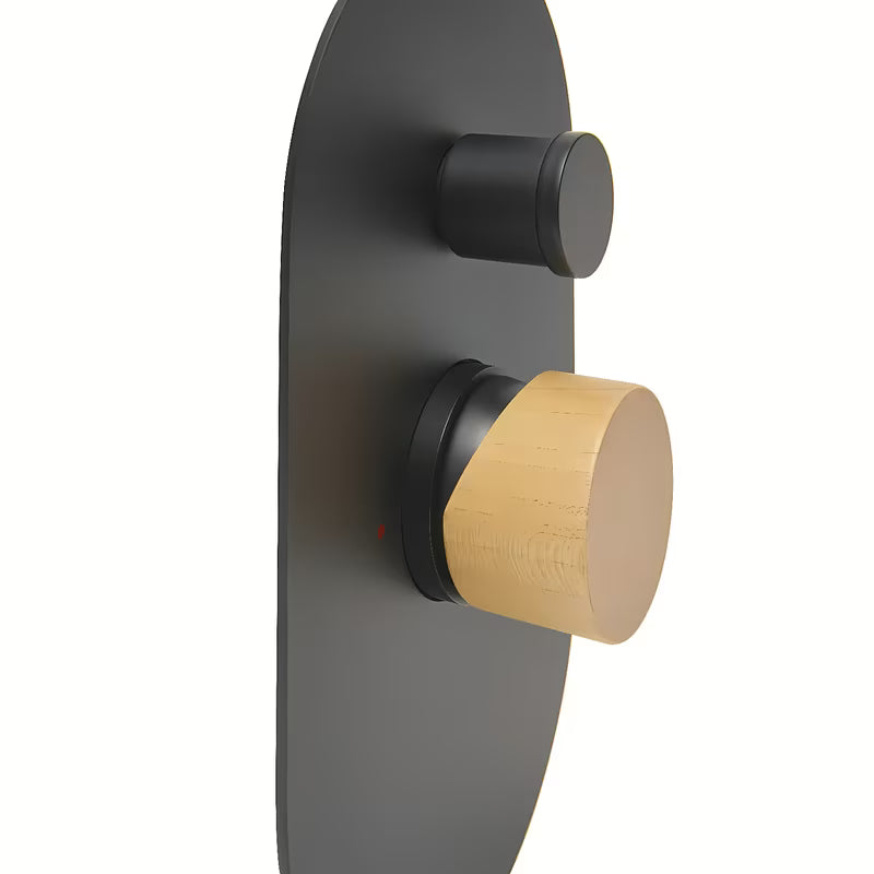 Podžbukna jednoručna baterija miješalica za tuš SAT Fusion u mat crnoj boji s ručicom u svijetlom drvu