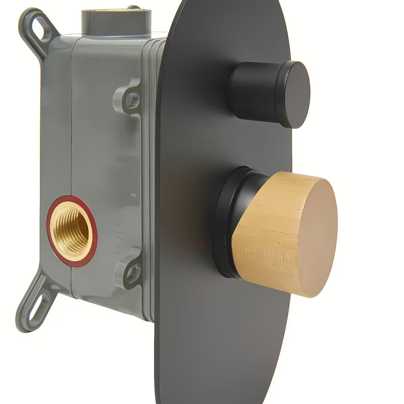 Podžbukna jednoručna baterija miješalica za tuš SAT Fusion u mat crnoj boji s ručicom u svijetlom drvu