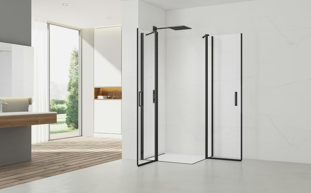 Pravokutna tuš kabina SAT Fusion 100x90 cm u crnoj mat boji s prozirnim staklom i Easyclean obradom.