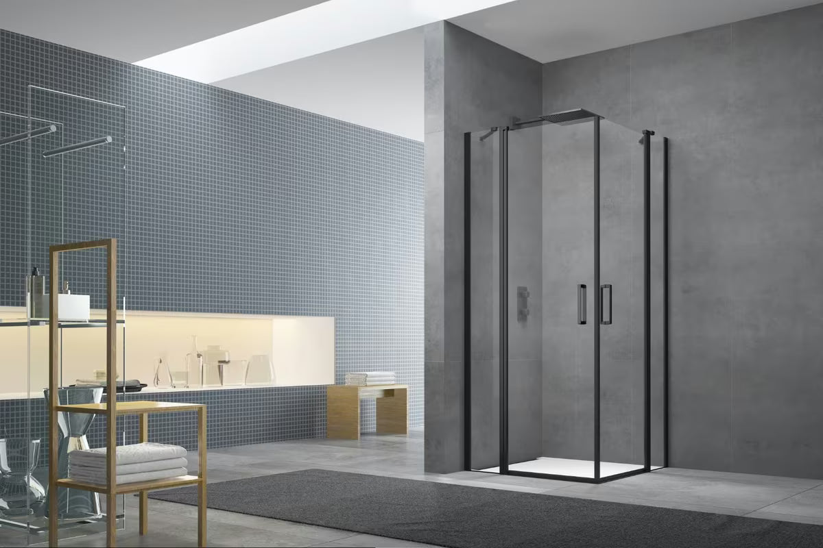 Pravokutna tuš kabina SAT Fusion 100x90 cm u crnoj mat boji s prozirnim staklom i Easyclean obradom.