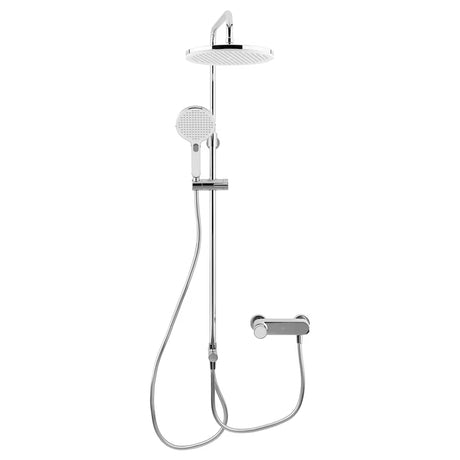 Tuš sustav SAT Fusion u bijeloj i kromiranoj izvedbi sa zidnom jednoručnom miješalicom i tri funkcije tuširanja.