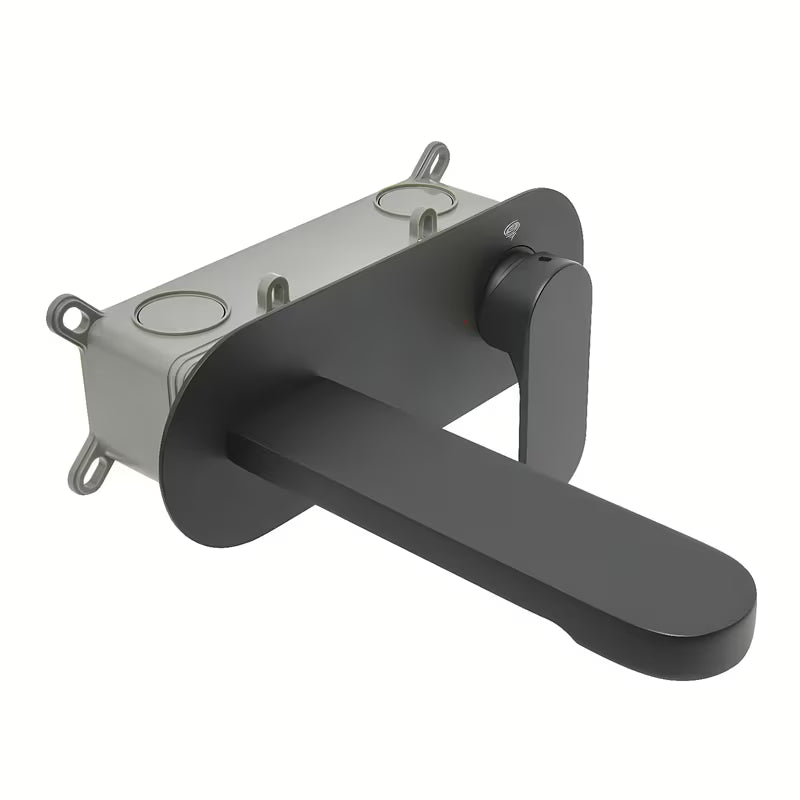 Podžbukna miješalica za umivaonik SAT Fusion u mat crnoj boji s okruglom ručicom