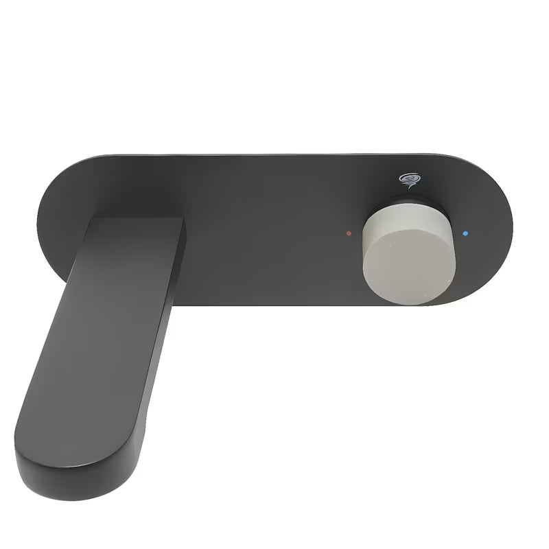 Podžbukna miješalica za umivaonik SAT Fusion u mat crnoj boji s betonskom ručicom