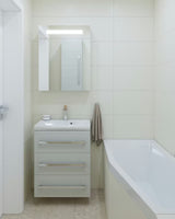 Jednoručna Baterija stojeća miješalica za umivaonik SAT Fusion u dekoru svijetlog drva bez odvoda