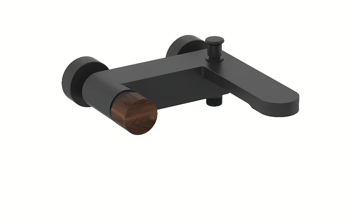 Zidna miješalica za kadu SAT Fusion s ručicom u dekoru tamnog drva i mat završnom obradom