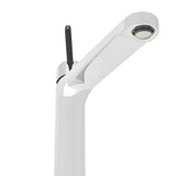 Visoka miješalica za Umivaonik SAT Fusion u kromiranoj izvedbi bez odvoda s crnom upravljačkom ručicom.