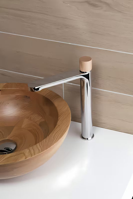 Visoka miješalica za Umivaonik SAT Fusion bez odvoda s ručicom u dekoru svijetlog drva