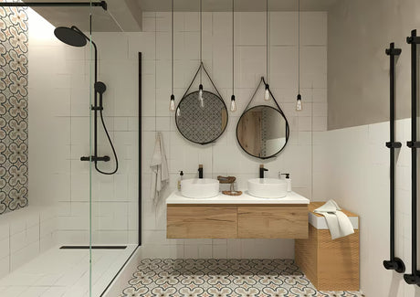 Visoka stojeća miješalica za umivaonik SAT Fusion s mat površinom i ručicom u svijetlom drvu.