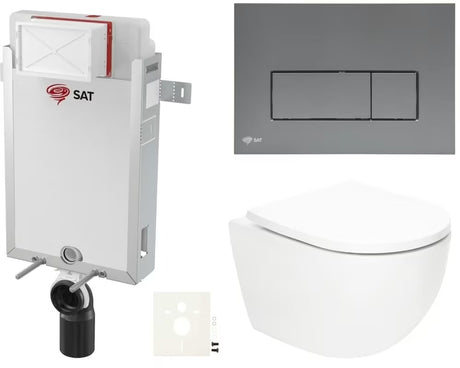 Viseći WC set SAT Fusion s vrtložnim ispiranjem i tipkom za ispiranje u boji gun metal mat