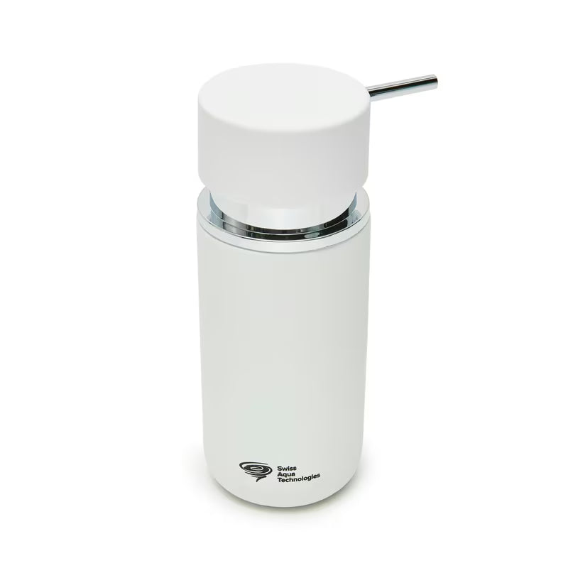 Samostojeći  dozator sapuna SAT Infinitio u bijeloj mat boji od gumirane keramike.