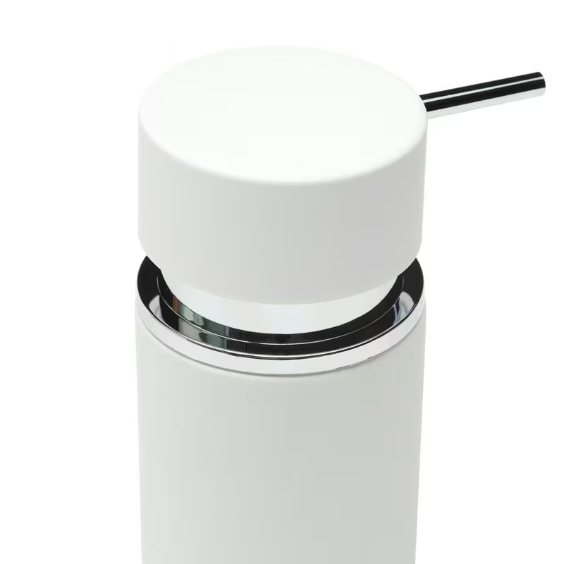 Samostojeći  dozator sapuna SAT Infinitio u bijeloj mat boji od gumirane keramike.